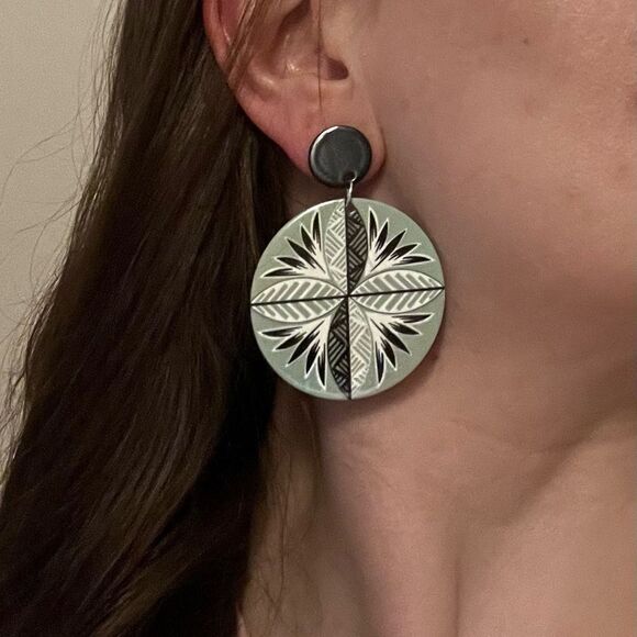 Bohemian Style Handmade Acrylic Tropical Flower Round Earrings - Picture 3 of 12